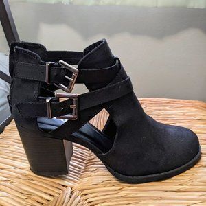 black cut out booties
